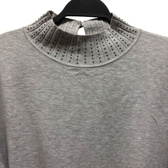 Ted Baker Womens Gray Sweater With Studded Collar & Keyhole Back Size 3 - Picture 3 of 9
